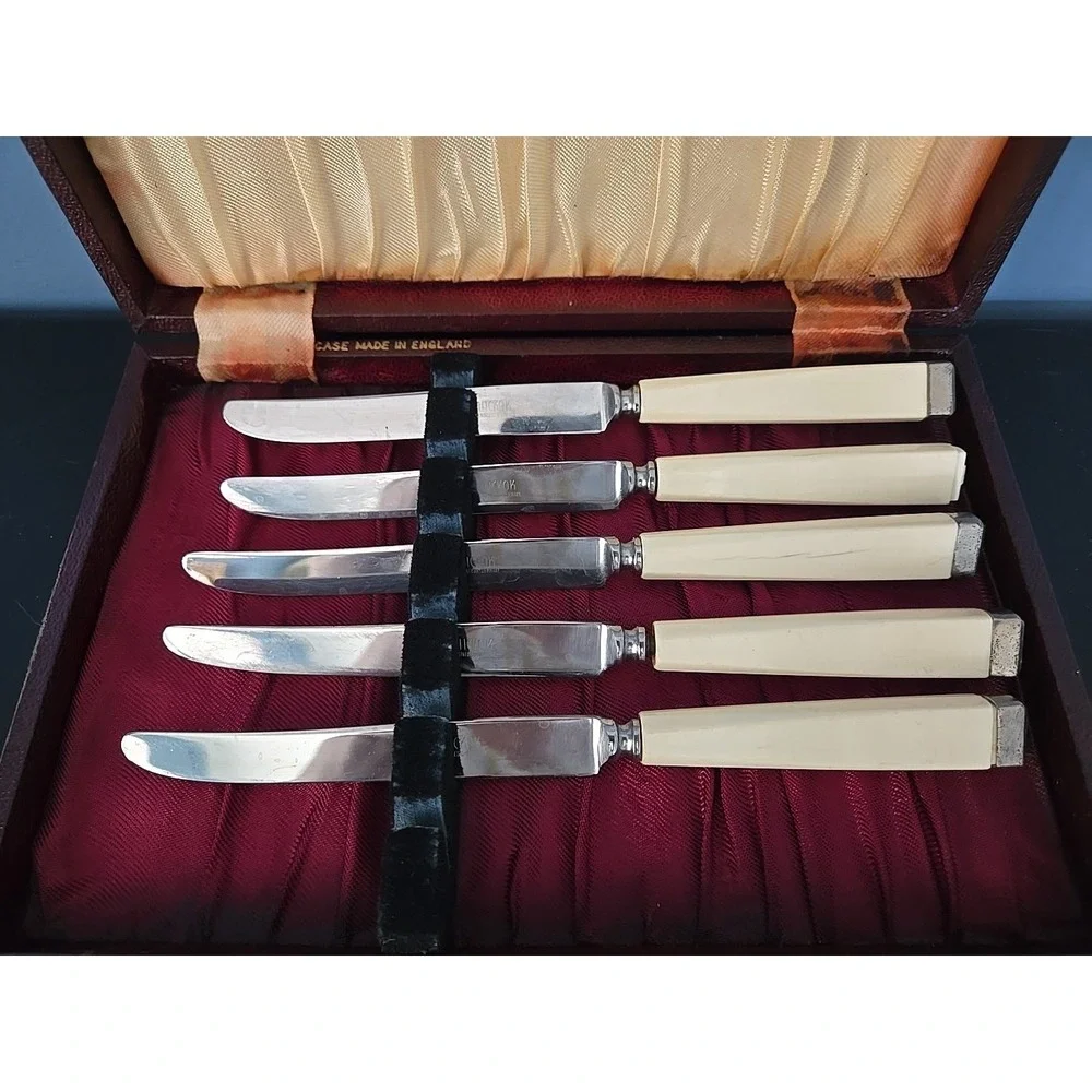 5 Hickok Stainless Germany Butter Knives + Vtg Knife Case Sheffield Cuttlery